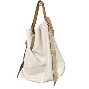Gianni Chiarini Italian Leather Hobo Tote Bag in Cream and Tan Metallic Internal